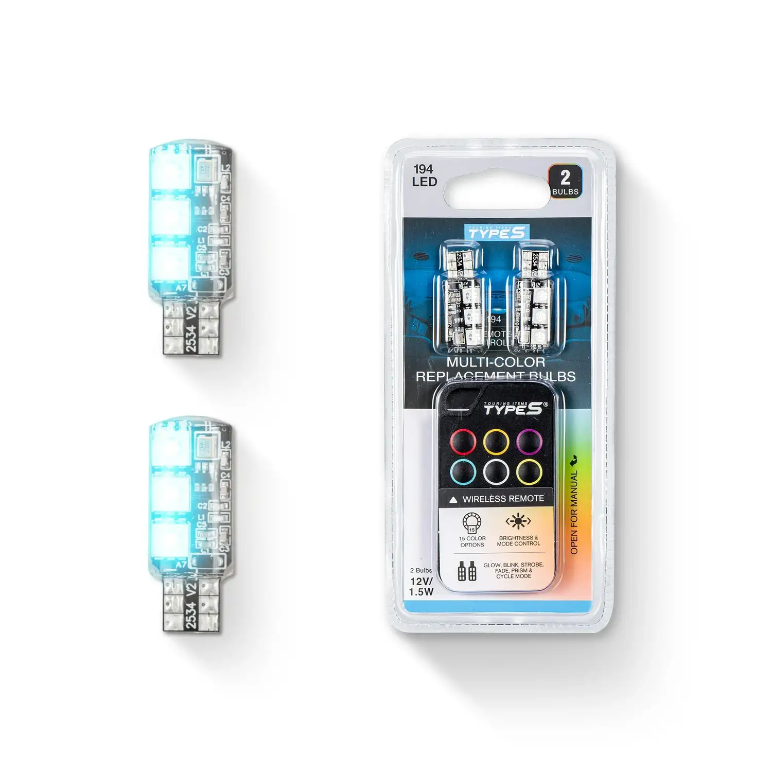 TYPE S – Remote-Controlled 194_T10 Multicolor LED Mini Bulb Set